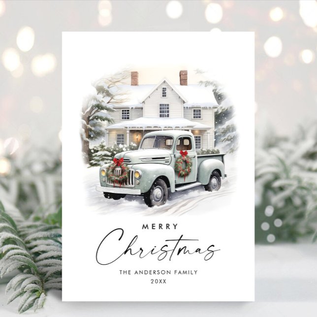 Retro Vintage Christmas Farm Truck Greeting Holiday Card (Creator Uploaded)