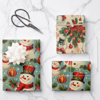 Retro Vintage Christmas: Frosty Snowmen Wrapping Paper Sheets