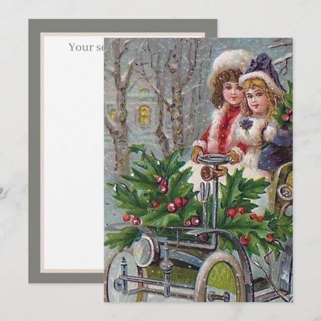 retro vintage Christmas girls add sentiment Note Card (Front/Back)