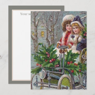 retro vintage Christmas girls add sentiment Note Card