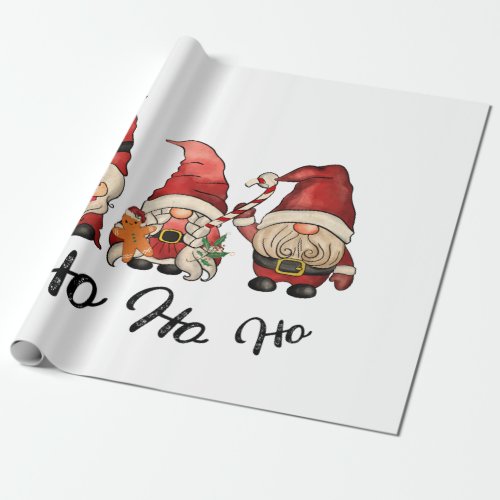 Retro Vintage Christmas Gnome Santa HO HO HO Wrapping Paper