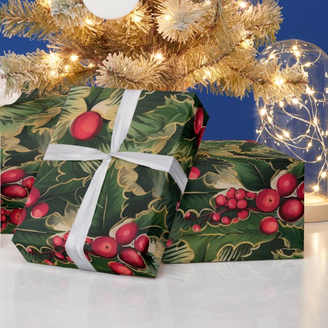 Retro Vintage Christmas Greenery Style 2 Wrapping Paper (Holidays)