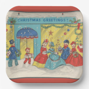 Retro Vintage Christmas Greetings Antique Winter Paper Plates