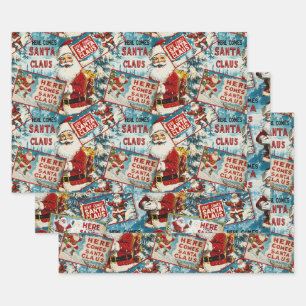 Retro Vintage Christmas: Here Comes Santa Claus Wrapping Paper Sheets