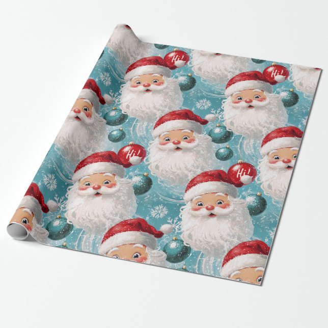 Retro Vintage Christmas: Hi! Santa 2 Wrapping Paper (Unrolled)