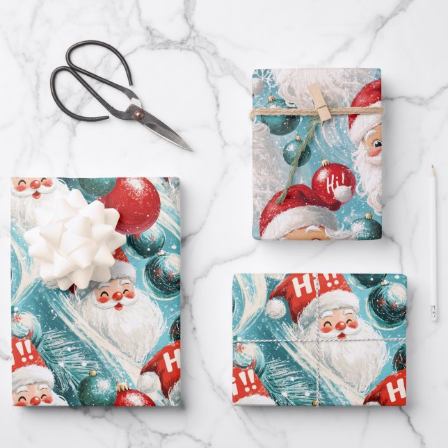 Retro Vintage Christmas: Hi! Santa  Wrapping Paper Sheets (Front)