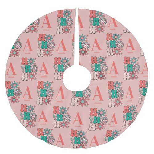 Retro Vintage Christmas HoHoHo Monogram Brushed Polyester Tree Skirt