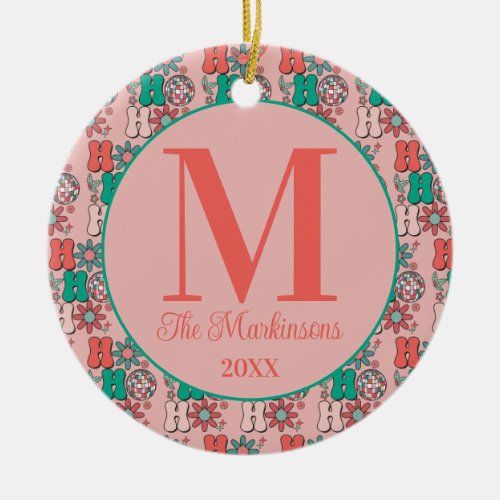 Retro Vintage Christmas HoHoHo Monogram Ceramic Ornament