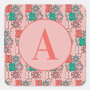 Retro Vintage Christmas HoHoHo Monogram Square Sticker