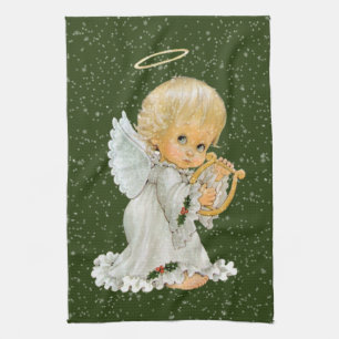 retro vintage Christmas Holiday Angel Kitchen Towel