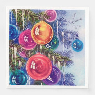 Retro vintage Christmas Holiday bulbs party Paper Dinner Napkins