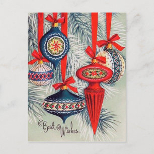 Retro vintage Christmas Holiday bulbs postcard