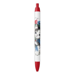 Retro vintage Christmas Holiday cat Pen