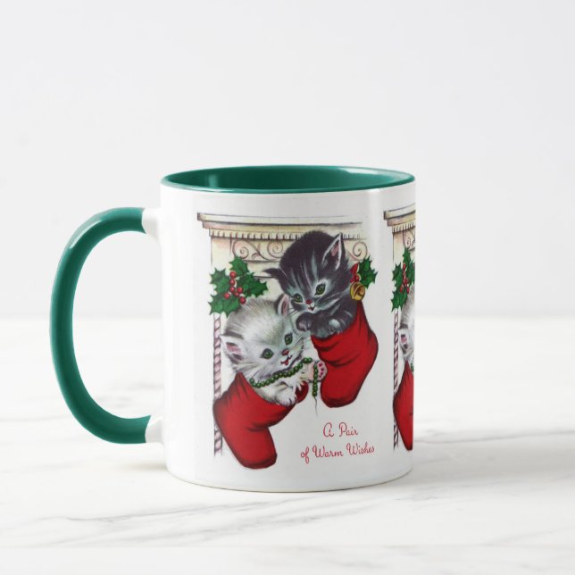 retro Vintage Christmas Holiday cats mug (Left)