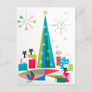 Retro vintage Christmas Holiday cats postcard