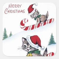 Retro vintage Christmas Holiday cats sticker