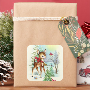 Retro vintage Christmas Holiday deer Square Sticker