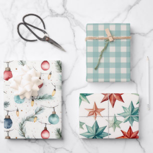 Retro Vintage Christmas Holiday Gift Wrapping Paper Sheets