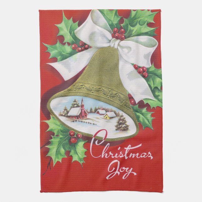 Retro Vintage Christmas Holiday kitchen towel bell (Vertical)