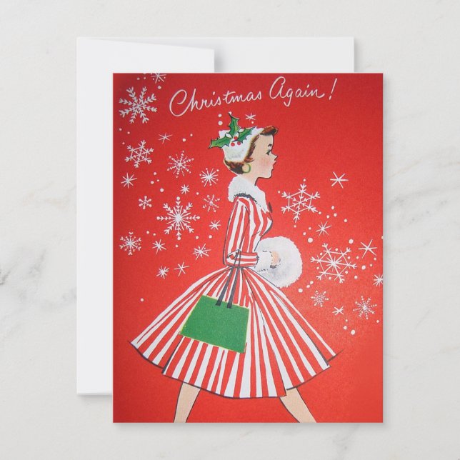 Retro Vintage Christmas Holiday lady add message (Front)