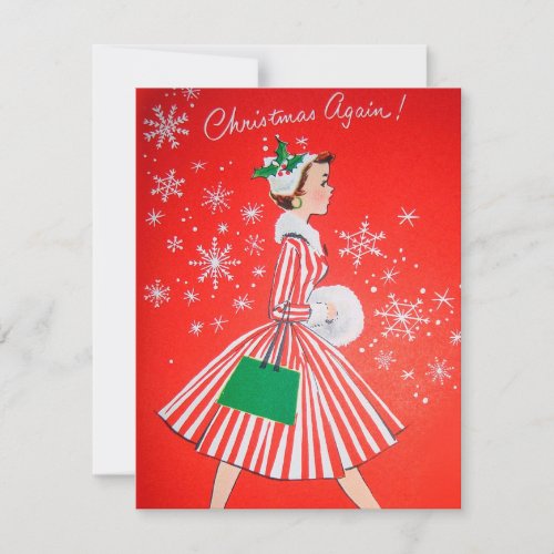 Retro Vintage Christmas Holiday lady add message