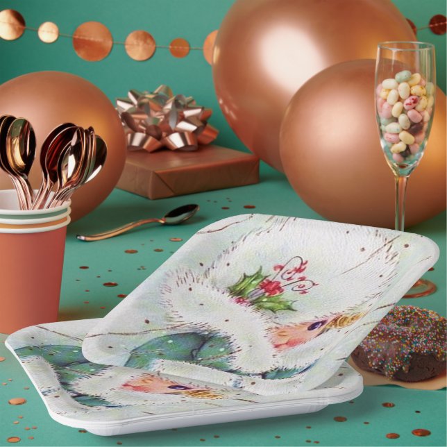 Retro vintage Christmas Holiday lady party Paper Plates (Multi)