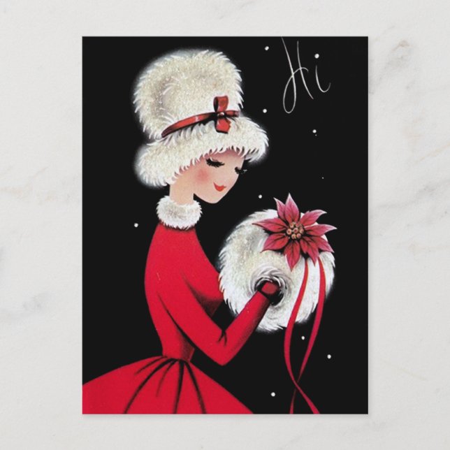 Retro Vintage Christmas Holiday lady postcard (Front)