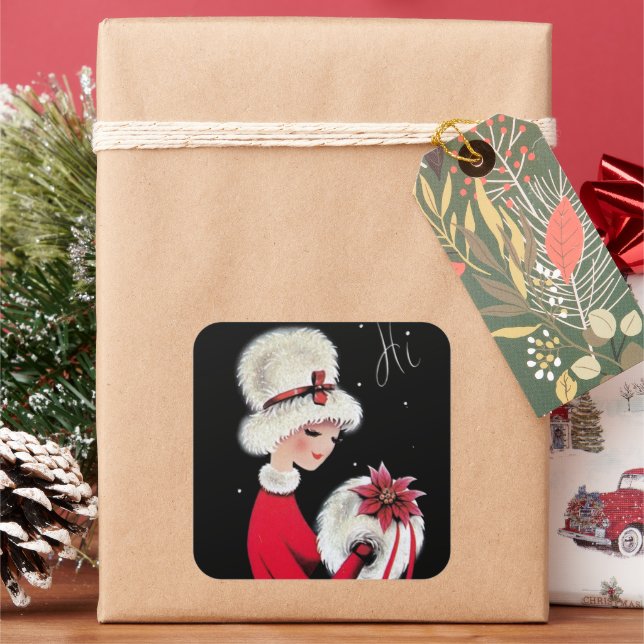 Retro vintage Christmas Holiday lady sticker (Holiday)