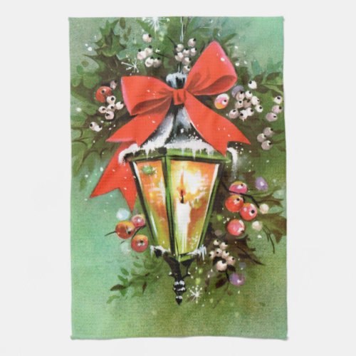 retro vintage Christmas Holiday lamp Kitchen Towel