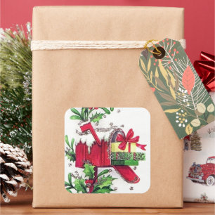 Retro vintage Christmas Holiday mailbox sticker