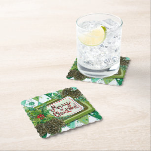 Retro vintage Christmas Holiday party coaster