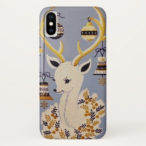 Retro vintage Christmas Holiday reindeer iPhone X Case