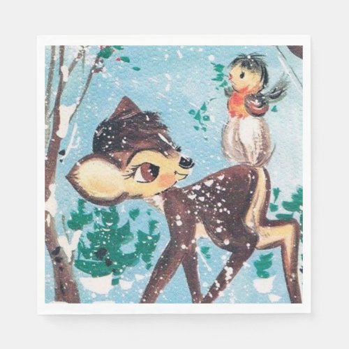 Retro vintage Christmas Holiday reindeer party  Napkins