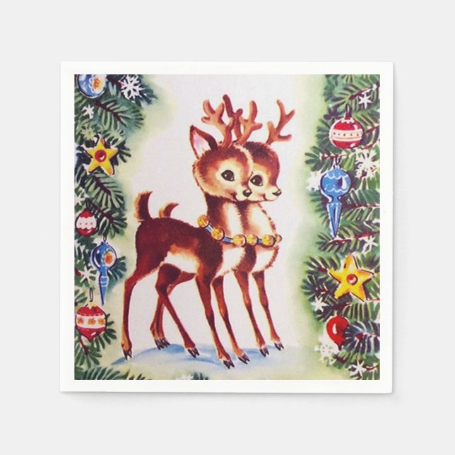 Retro vintage Christmas Holiday reindeer party Napkins (Front)
