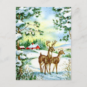 retro vintage Christmas Holiday reindeer Postcard