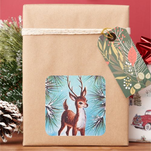 Retro vintage Christmas Holiday reindeer sticker