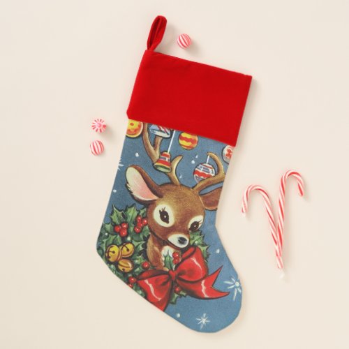 Retro Vintage Christmas Holiday reindeer stocking