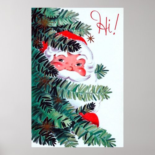 retro vintage Christmas Holiday Santa poster