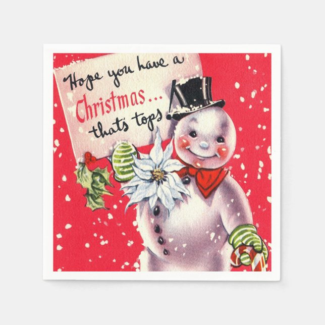 Retro Vintage Christmas Holiday snowman party Napkins (Front)