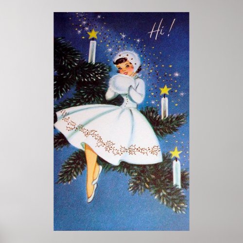 Retro vintage Christmas Holliday lady poster