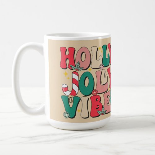 Retro Vintage Christmas Holly Jolly Vibes Monogram Coffee Mug