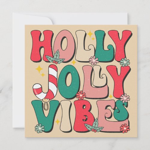 Retro Vintage Christmas Holly Jolly Vibes Party Invitation