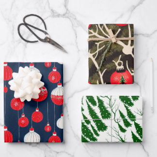 Retro Vintage Christmas Illustration Pattern Wrapping Paper Sheets
