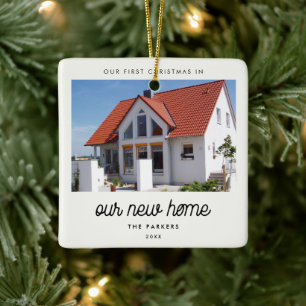 Retro vintage Christmas in our new home photo Ceramic Ornament