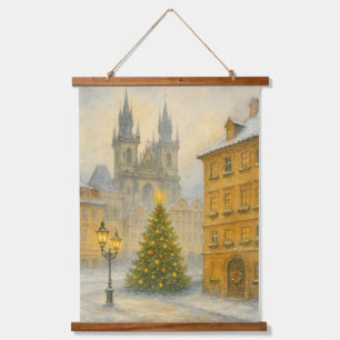 Retro Vintage Christmas in Prague – Old Town Hanging Tapestry