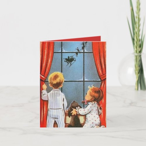 Retro vintage Christmas kids add message card