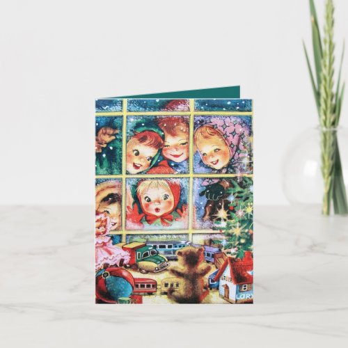 retro vintage Christmas kids Folded Holiday Card