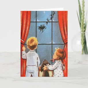Retro vintage Christmas kids Holiday Card