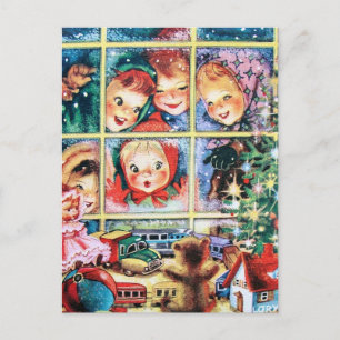 retro vintage Christmas kids Holiday Postcard