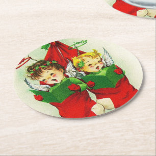 Retro Vintage Christmas kids party coaster